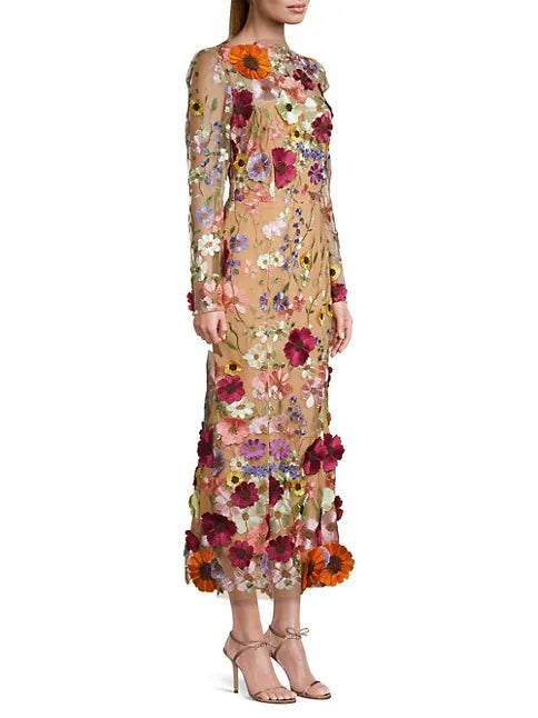 Shannon Floral Applique Midi-Dress