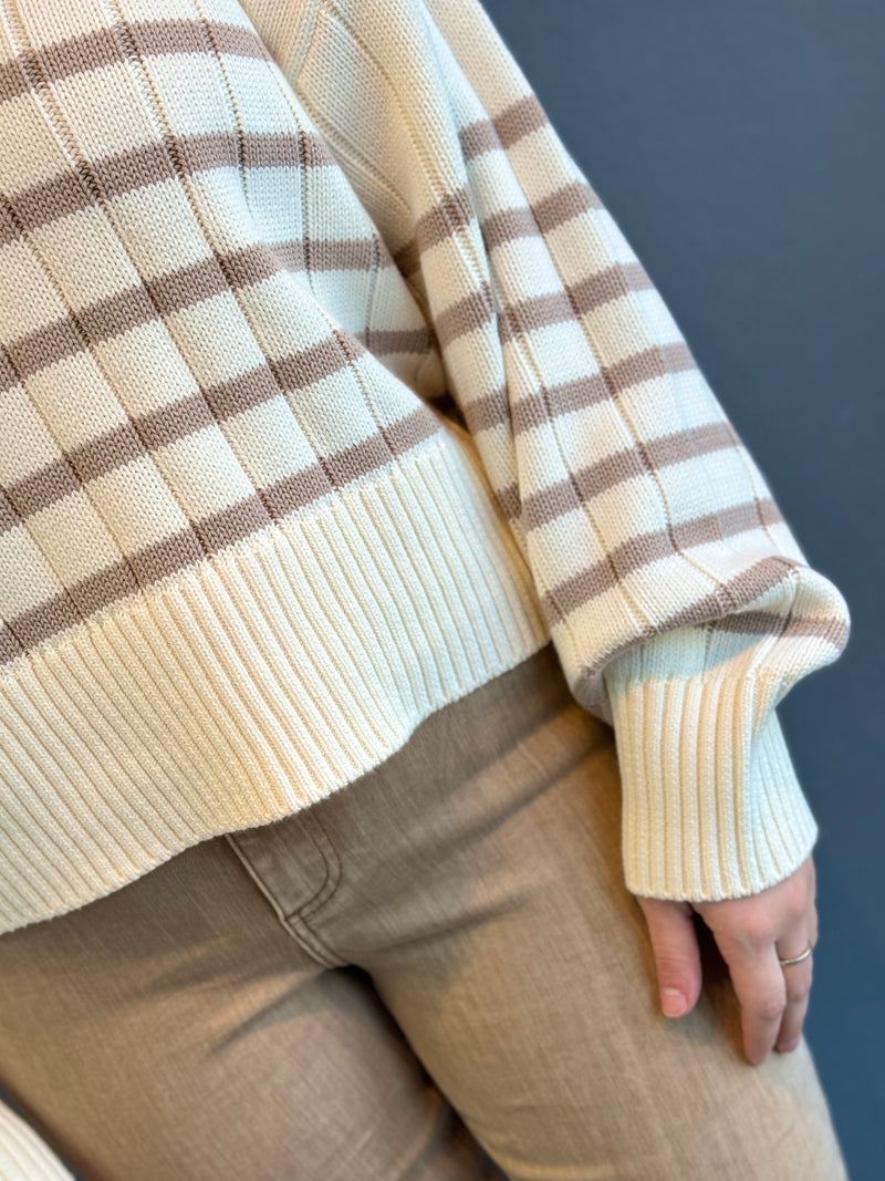 Arlo Polo Sweater - Ecrus Taupe Stripe
