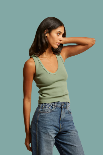 Maria Structured Rib V-Neck Tank - Aloe – Pronto