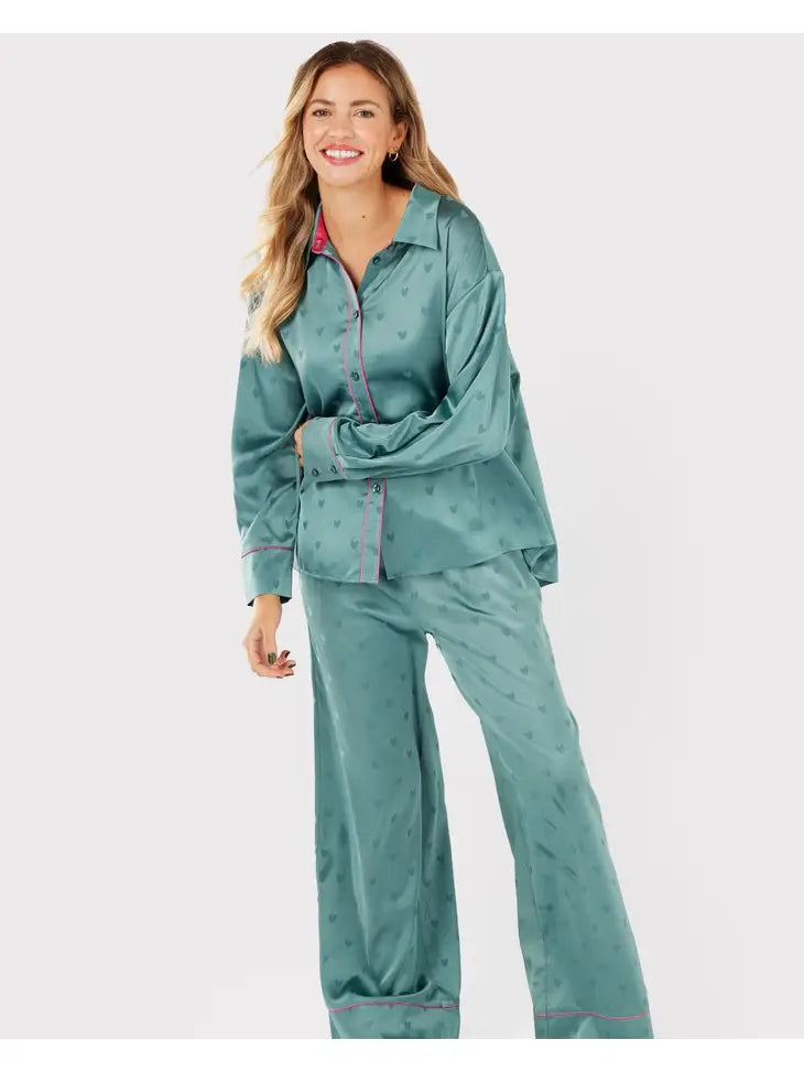 Oversized Teal Heart Pajama Set
