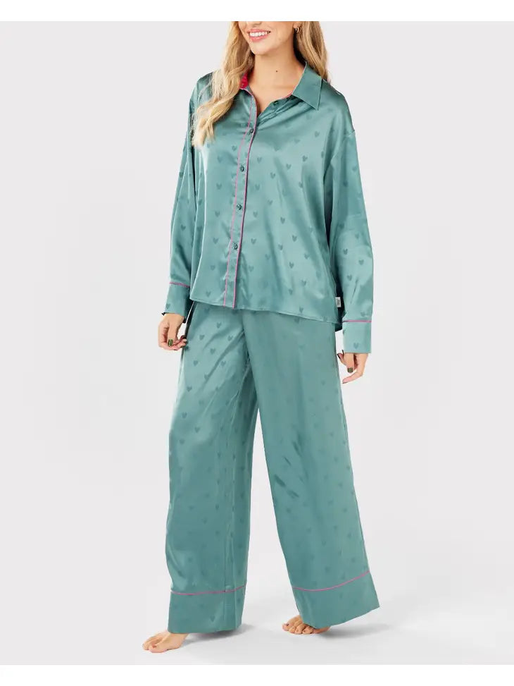 Oversized Teal Heart Pajama Set