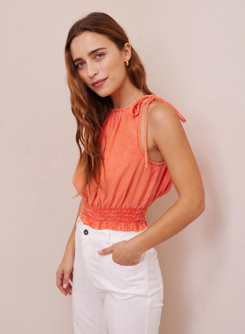 Cropped Smocked Waist Tencel Top